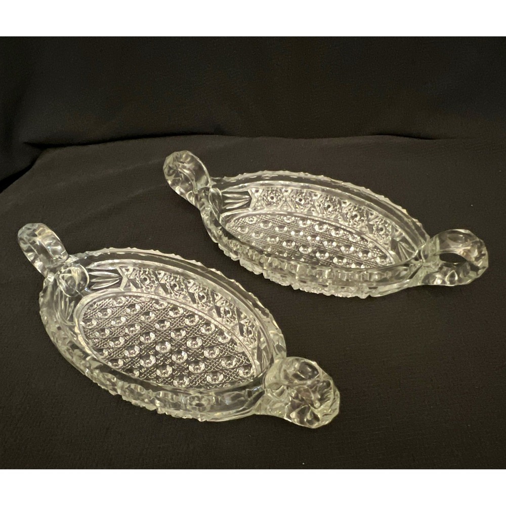 Imperial Glass No 495 Relish Pickle Dishes Pair Set Of 2 Star & Button Clear